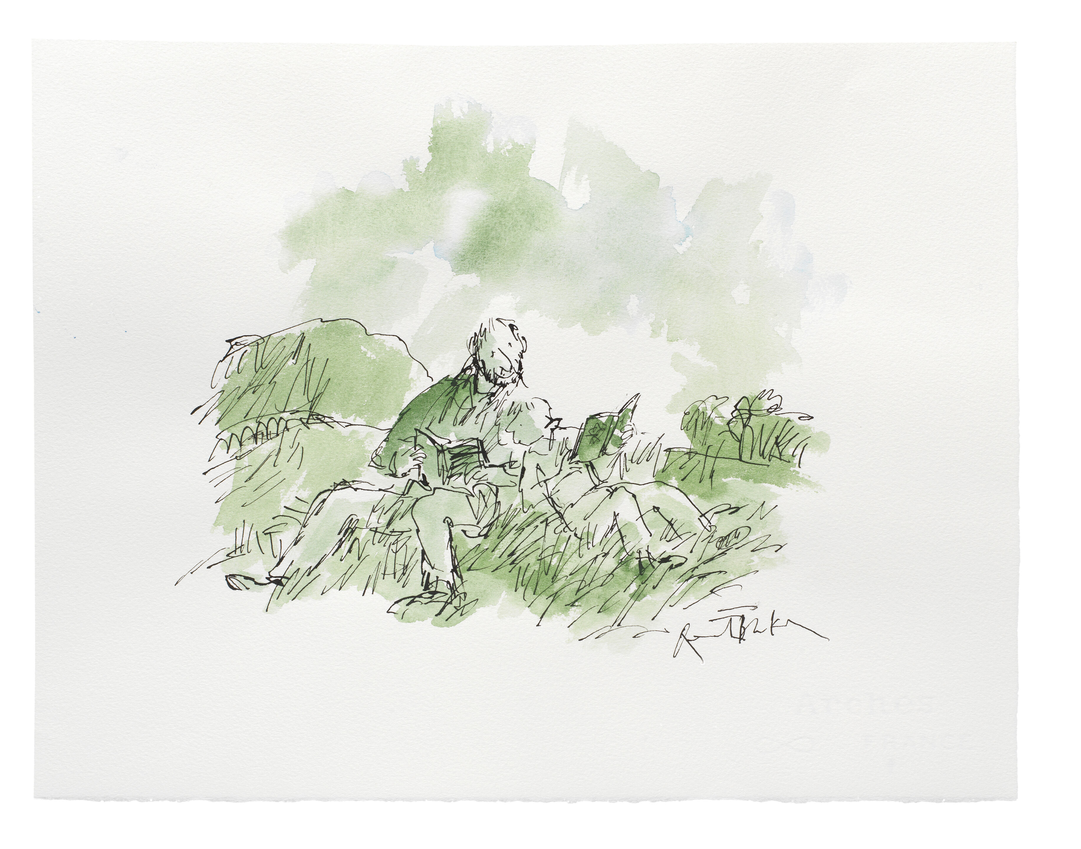 Bonhams : Sir Quentin Blake (British, born 1932) Reading Outdoors ...