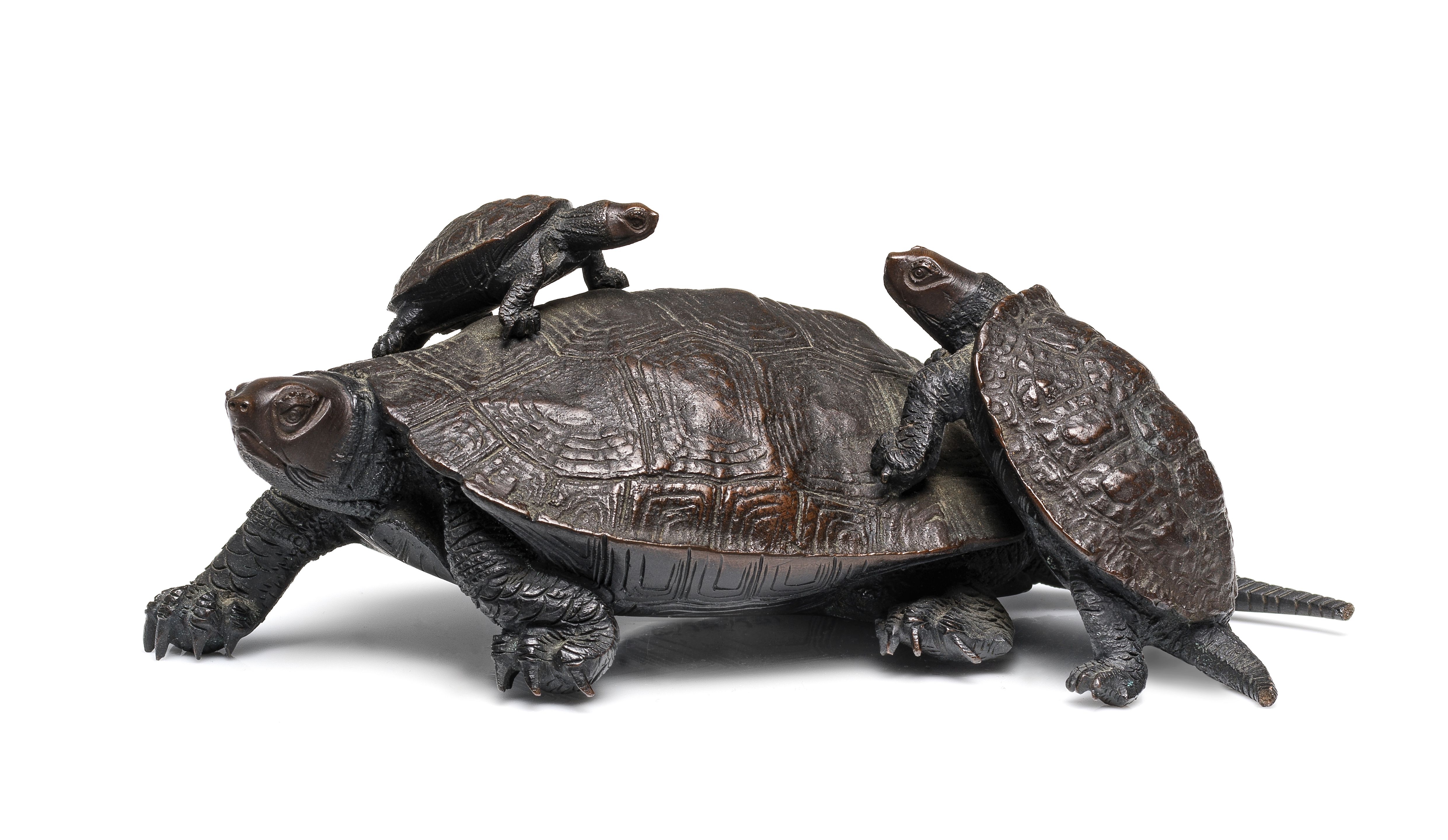 Bonhams : KOSEI A Bronze Okimono (Table Ornament) of Three Turtles ...