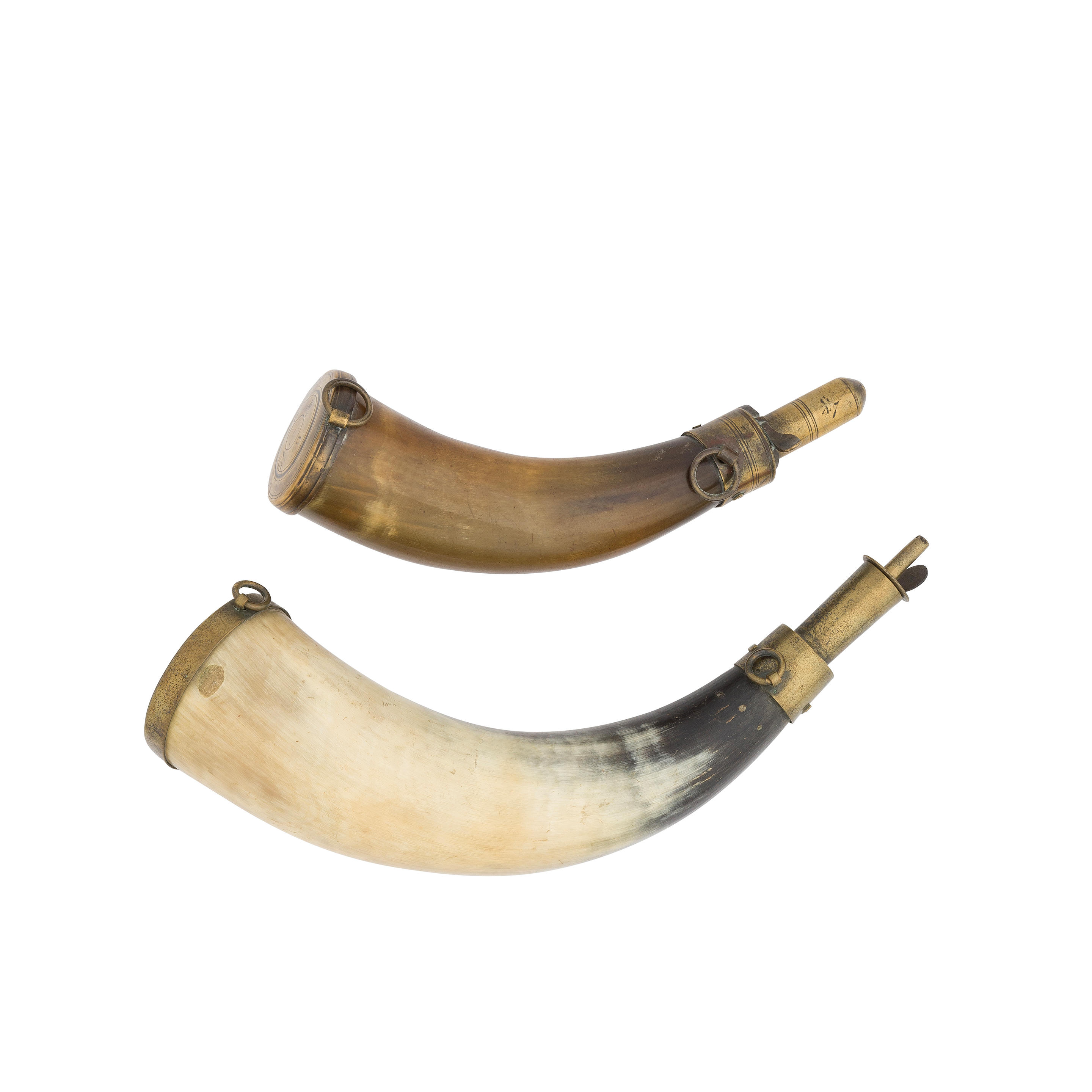 Bonhams : A Military Brass-Mounted Powder-Horn, And A Brass-Mounted Shot- Horn Of The Percy Volunteers
