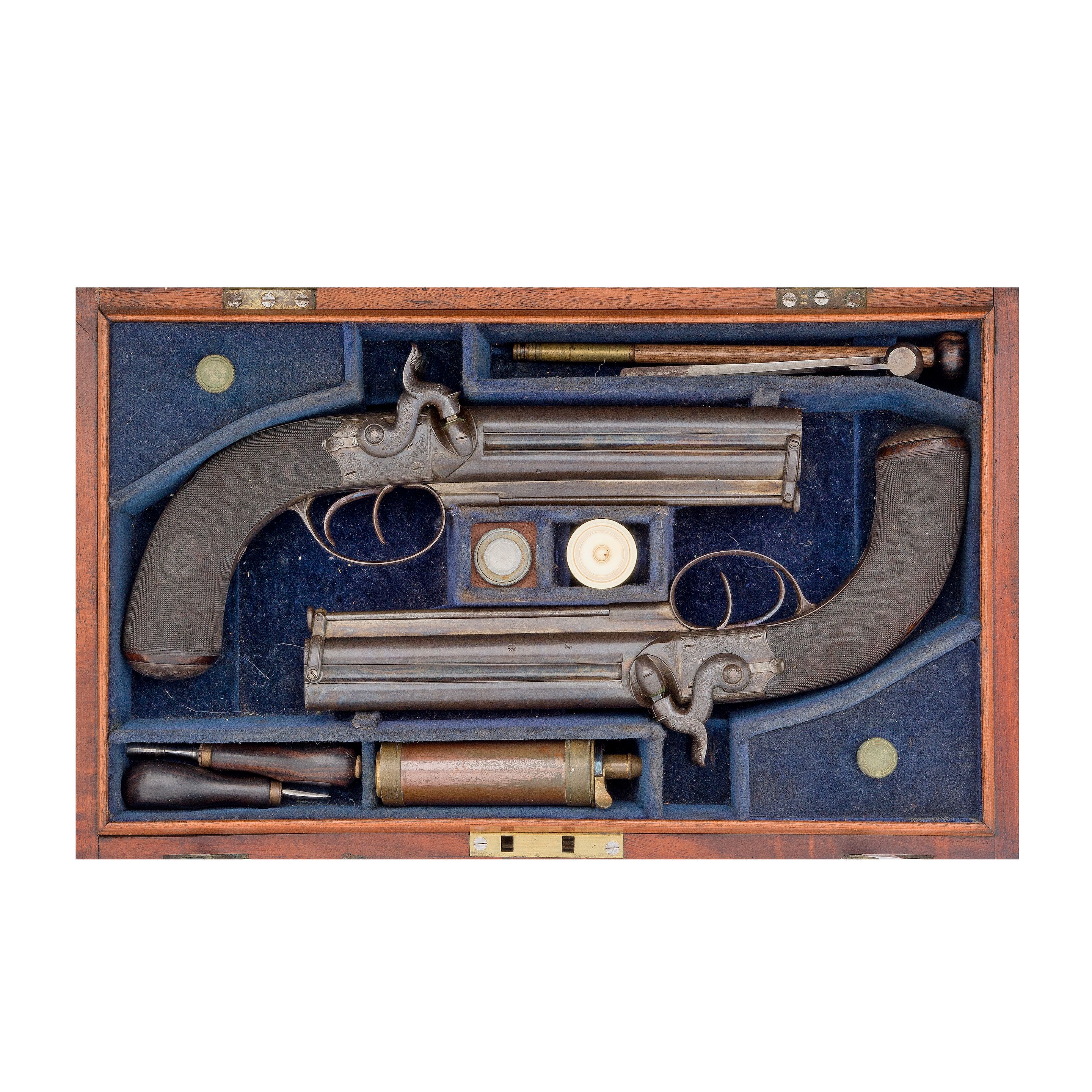 Bonhams : A Cased Pair Of 50-Bore Over-And-Under Percussion Pistols