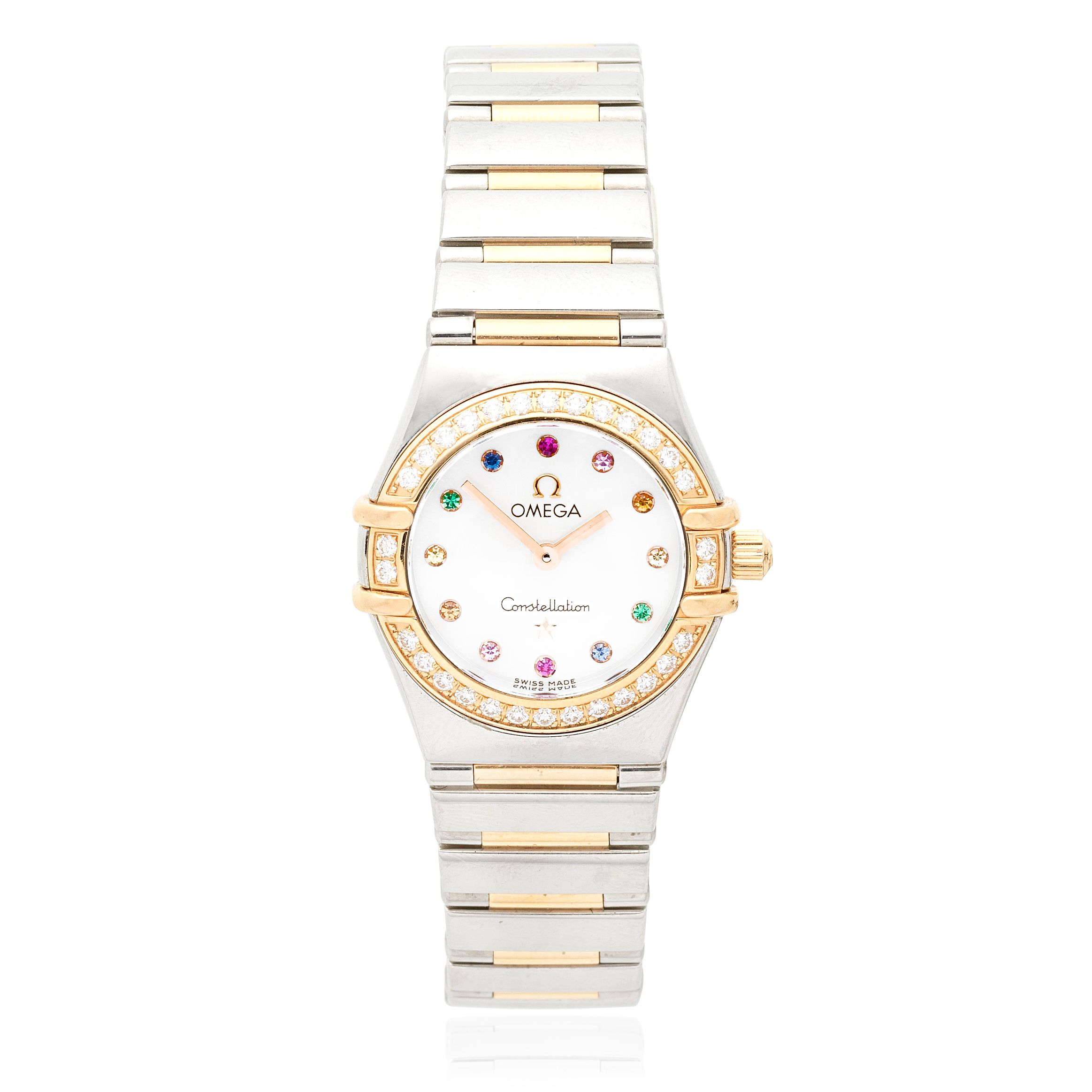 Bonhams : Omega. A lady's stainless steel and rose gold diamond set ...