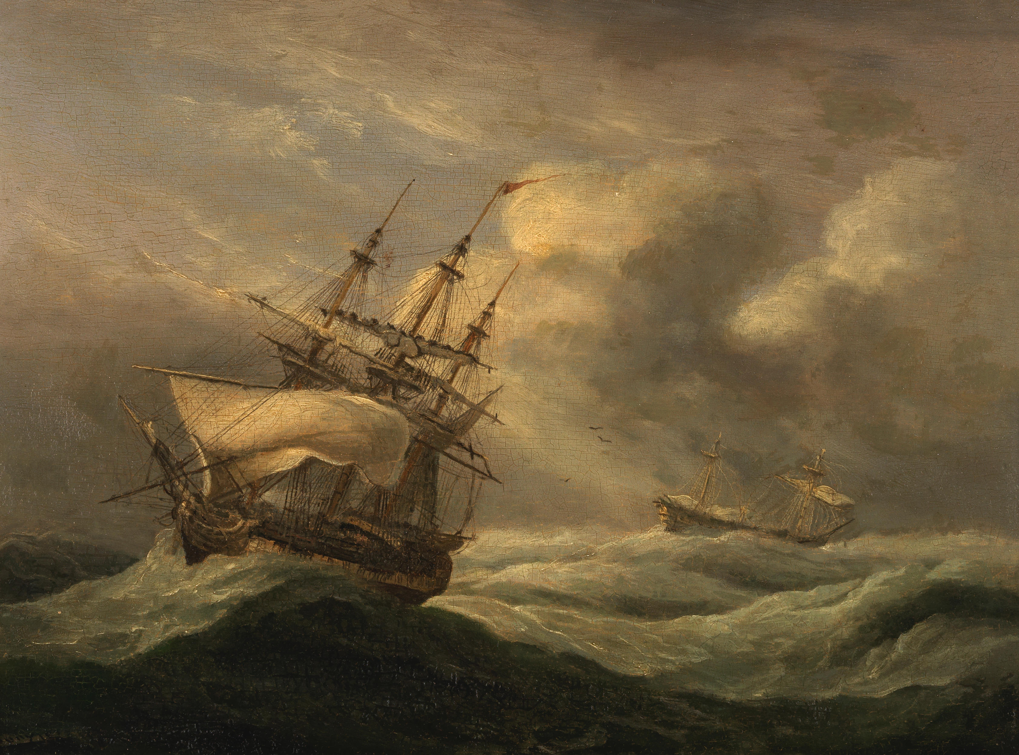 Bonhams : Thomas Luny (British, 1759-1837) Shipping in a rough sea off ...