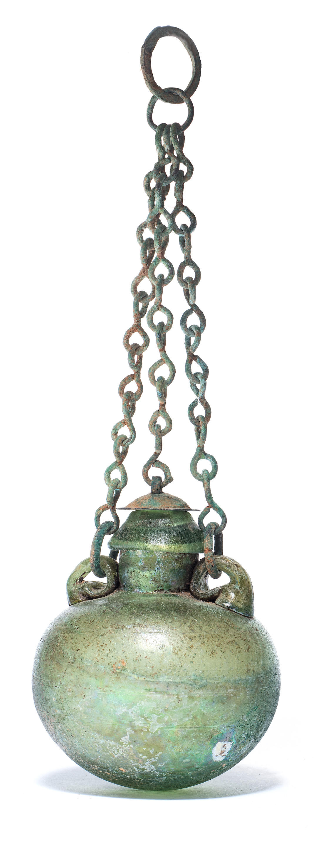 Bonhams : A Roman green glass aryballos with bronze suspension chain ...