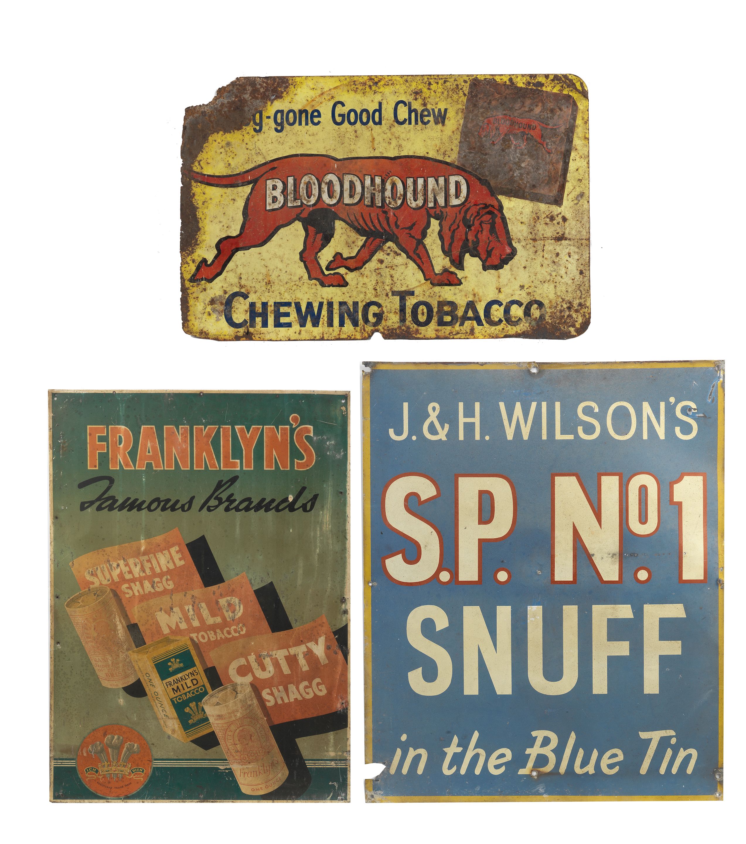 Bonhams Cars : Three printed tin tobacconist's signs, ((3))