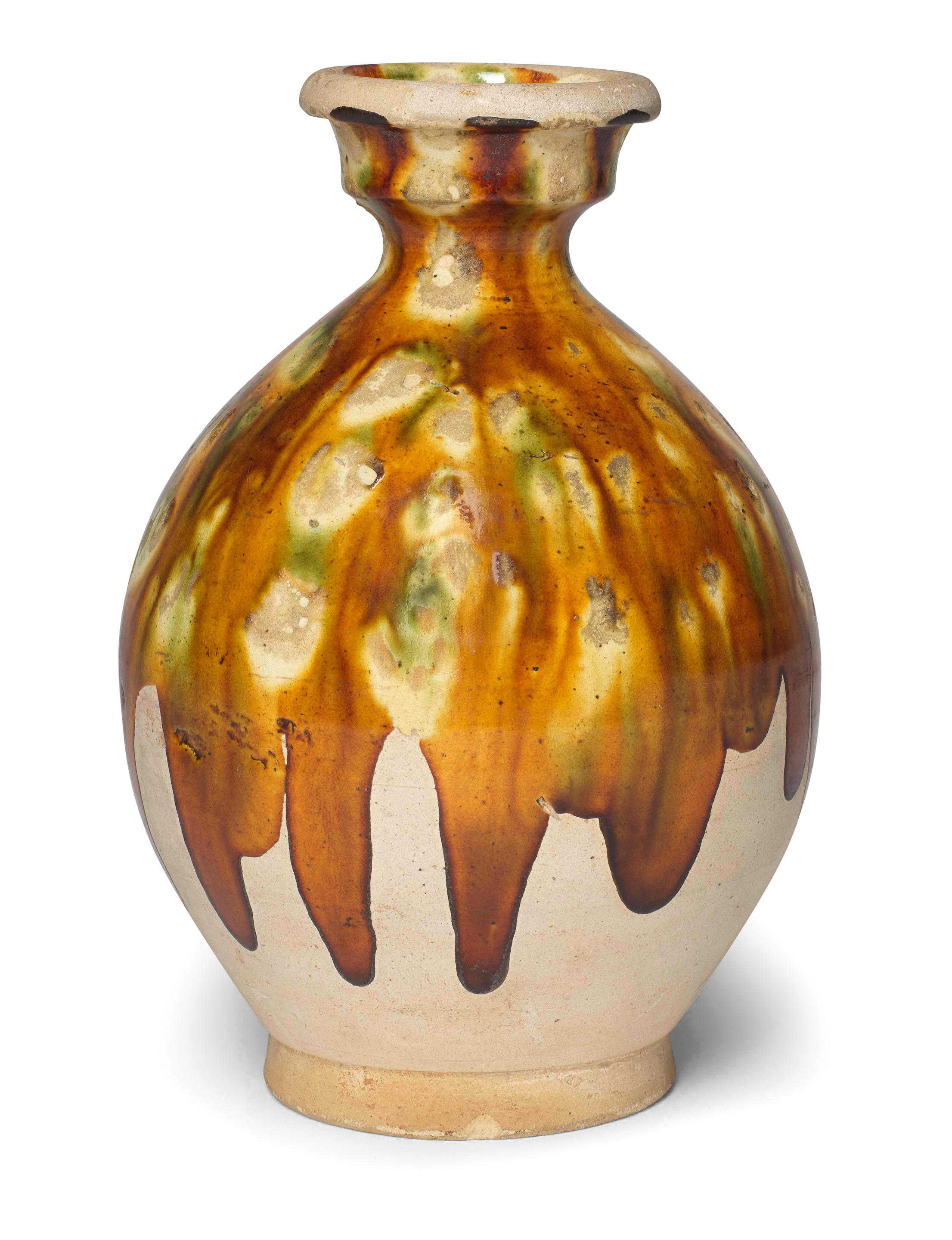 Bonhams : A SANCAI-GLAZED BOTTLE VASE Tang Dynasty