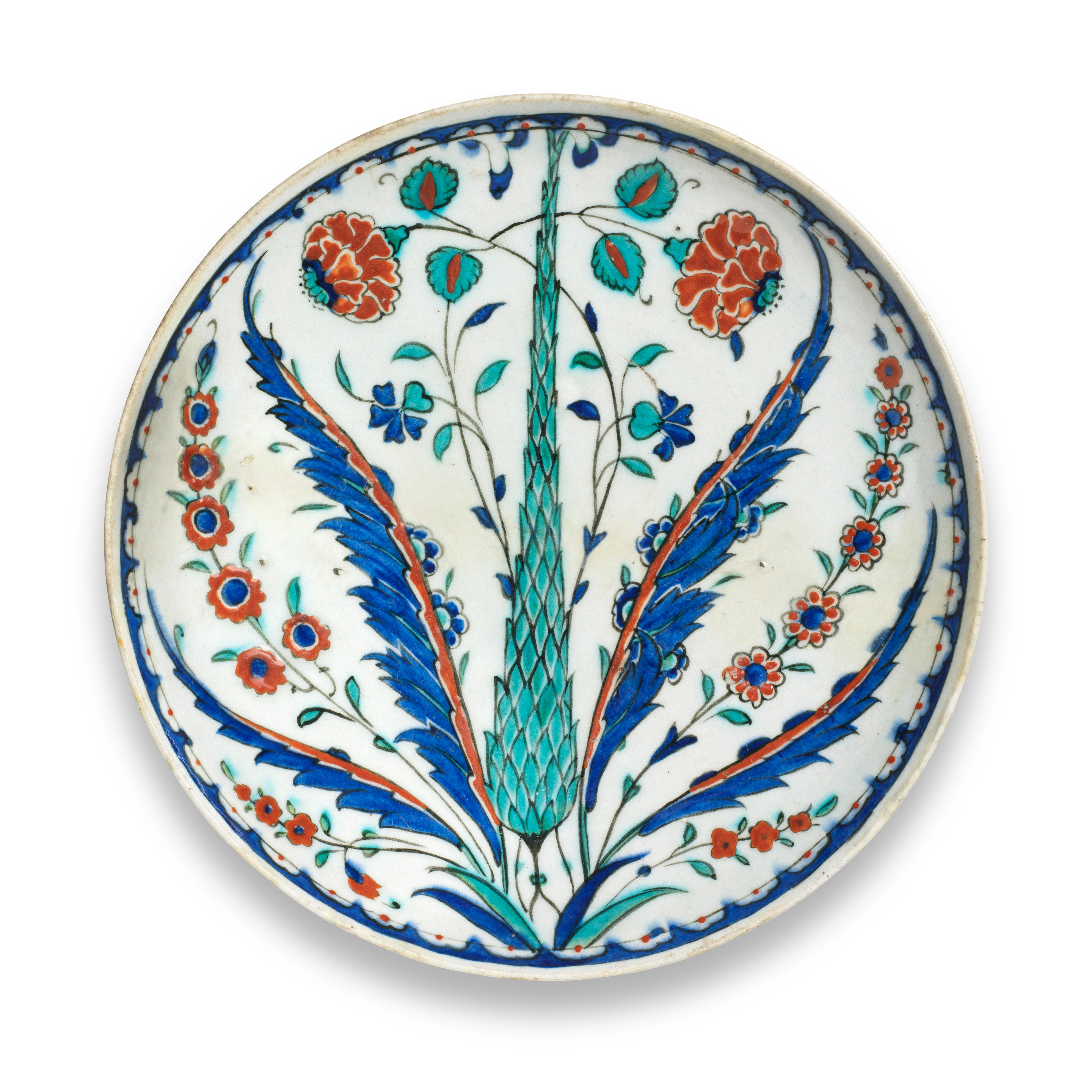 Bonhams : A fine Iznik rimless pottery dish Turkey, circa 1575