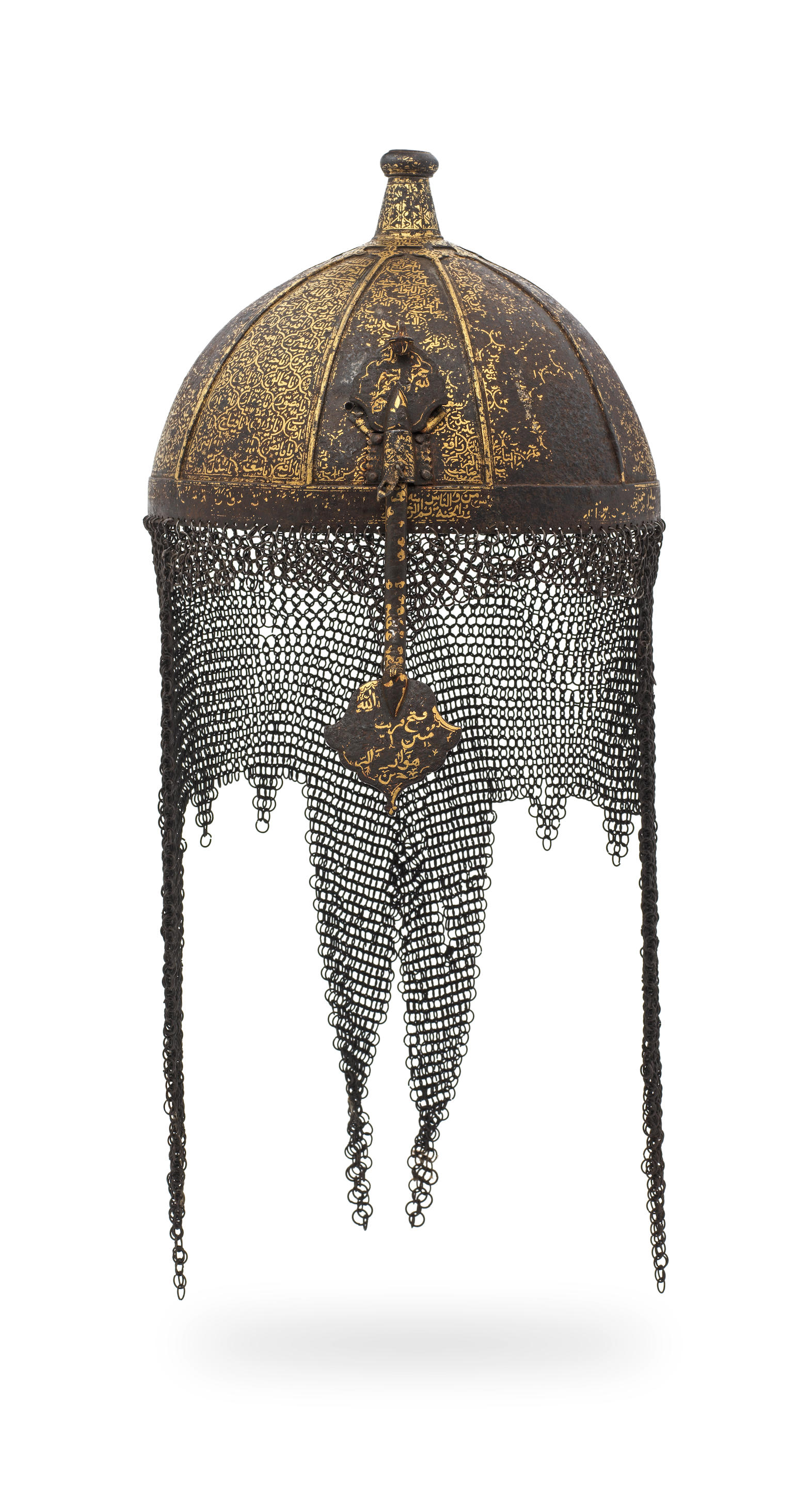 Bonhams : A rare Safavid gold-damascened steel helmet (kulah-khud ...