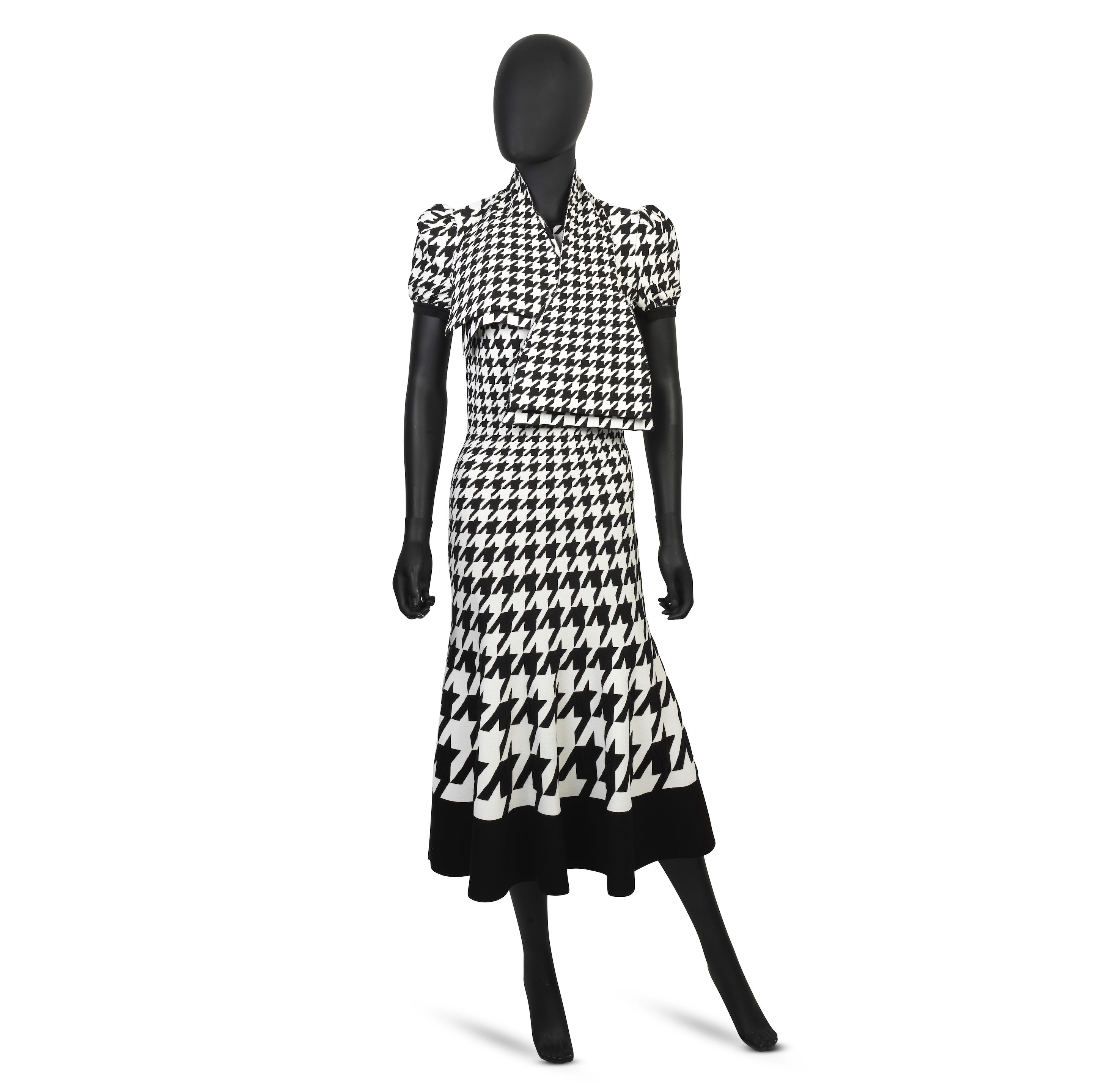 black and white houndstooth dress Girls Houndstooth Collared Long Sleeve Dress main image 0