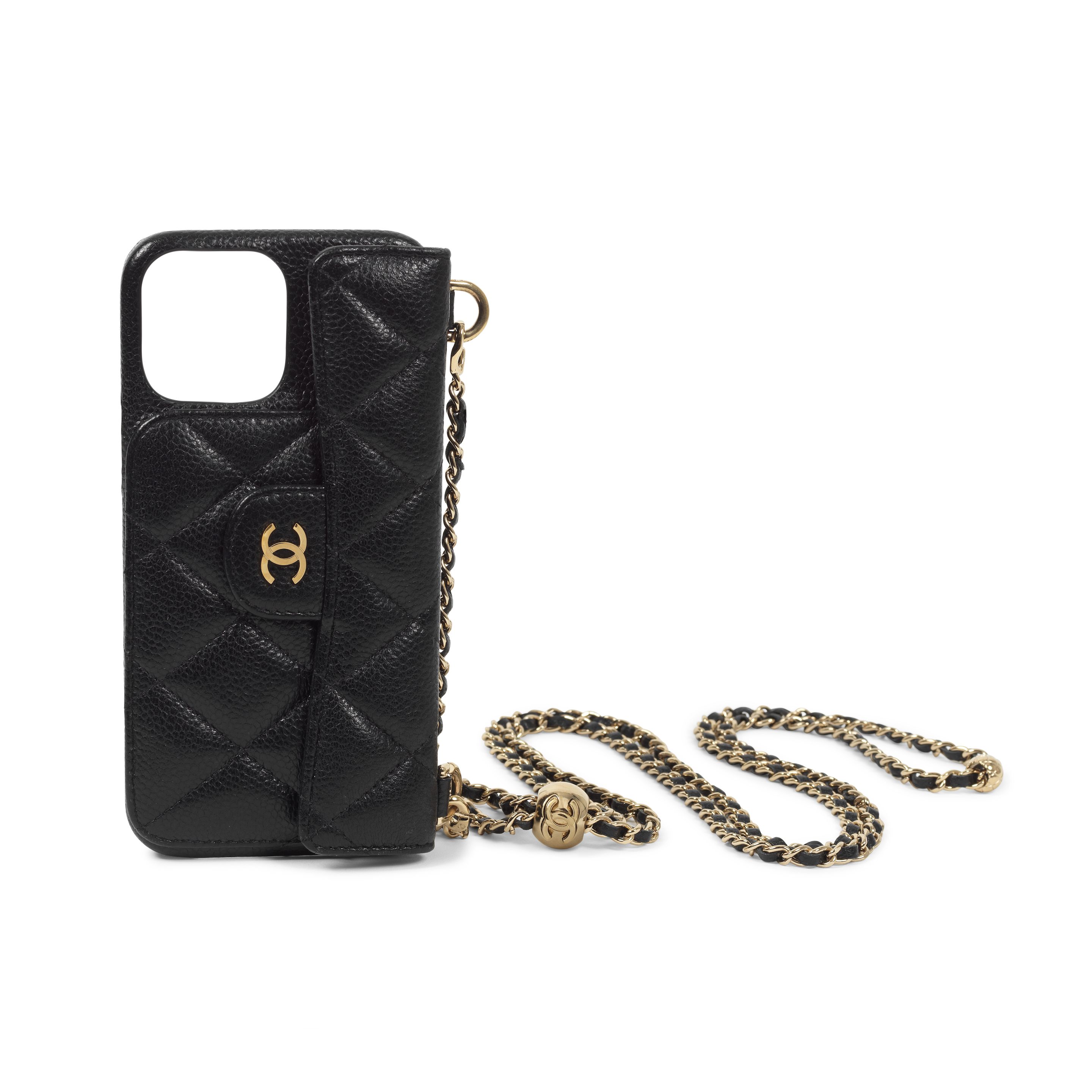 Bonhams : Chanel a Black Caviar Leather iPhone Case with Chain 