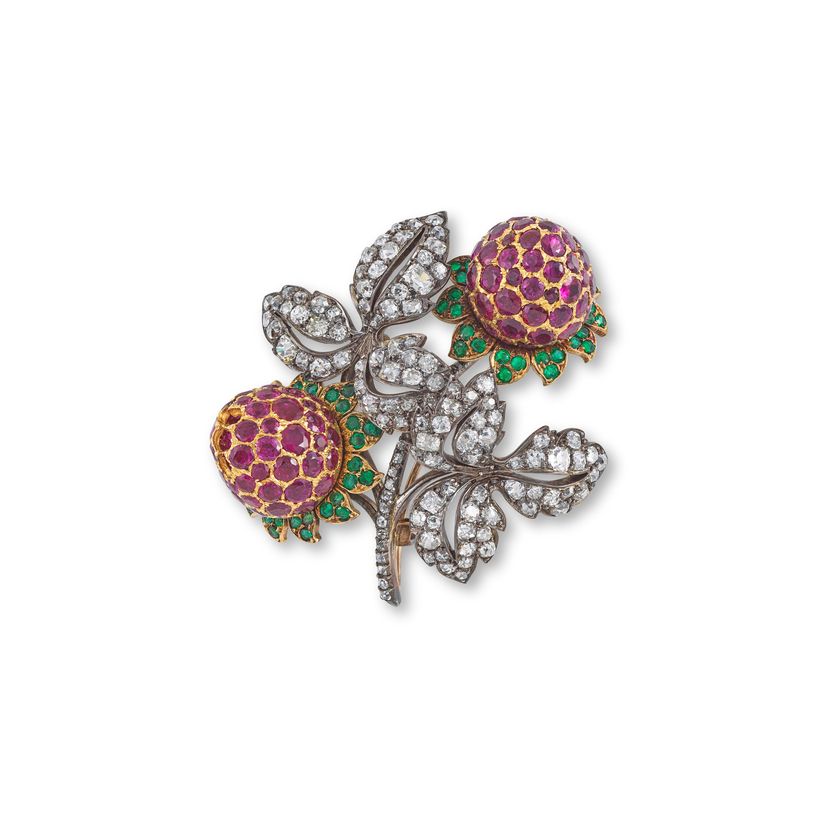 Broche Art Nouveau Début XXe Siècle - Rubis Incrustation Argent Massif, Occasion