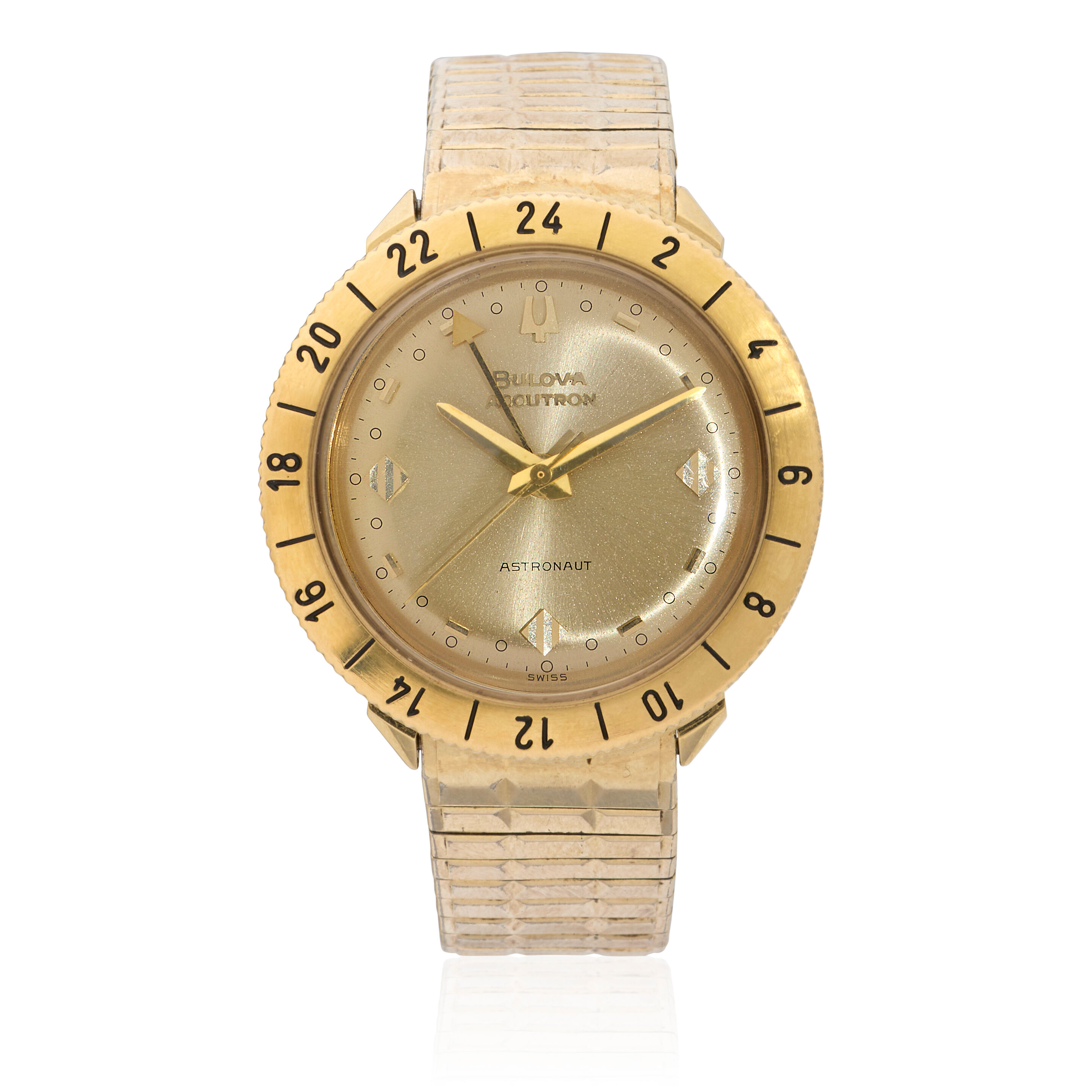 Bonhams : Bulova. An 18K gold electronic bracelet watch Accutron 