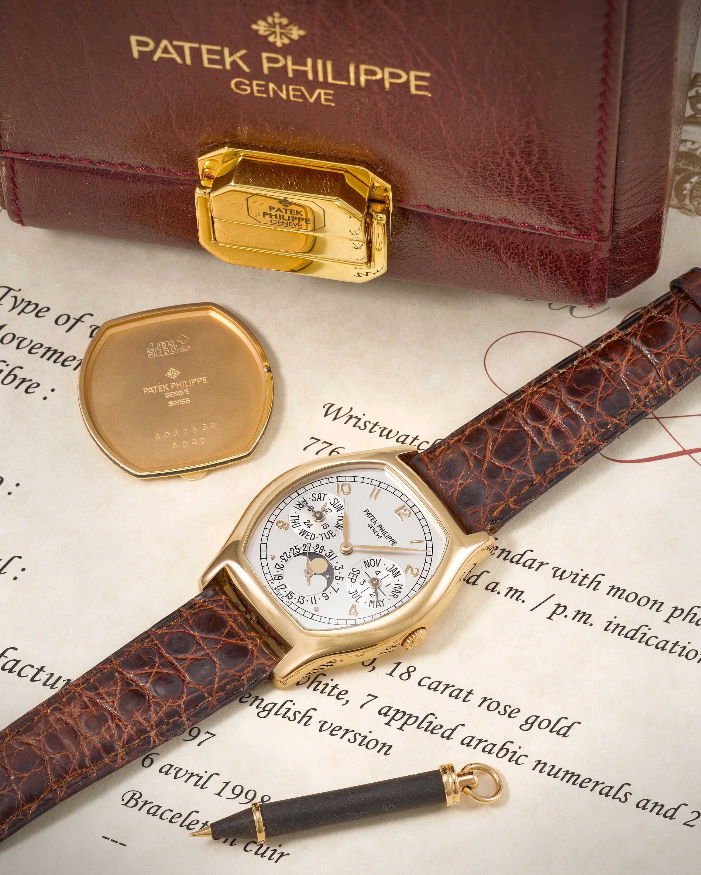 Bonhams : Patek Philippe. A fine and rare 18K rose gold automatic