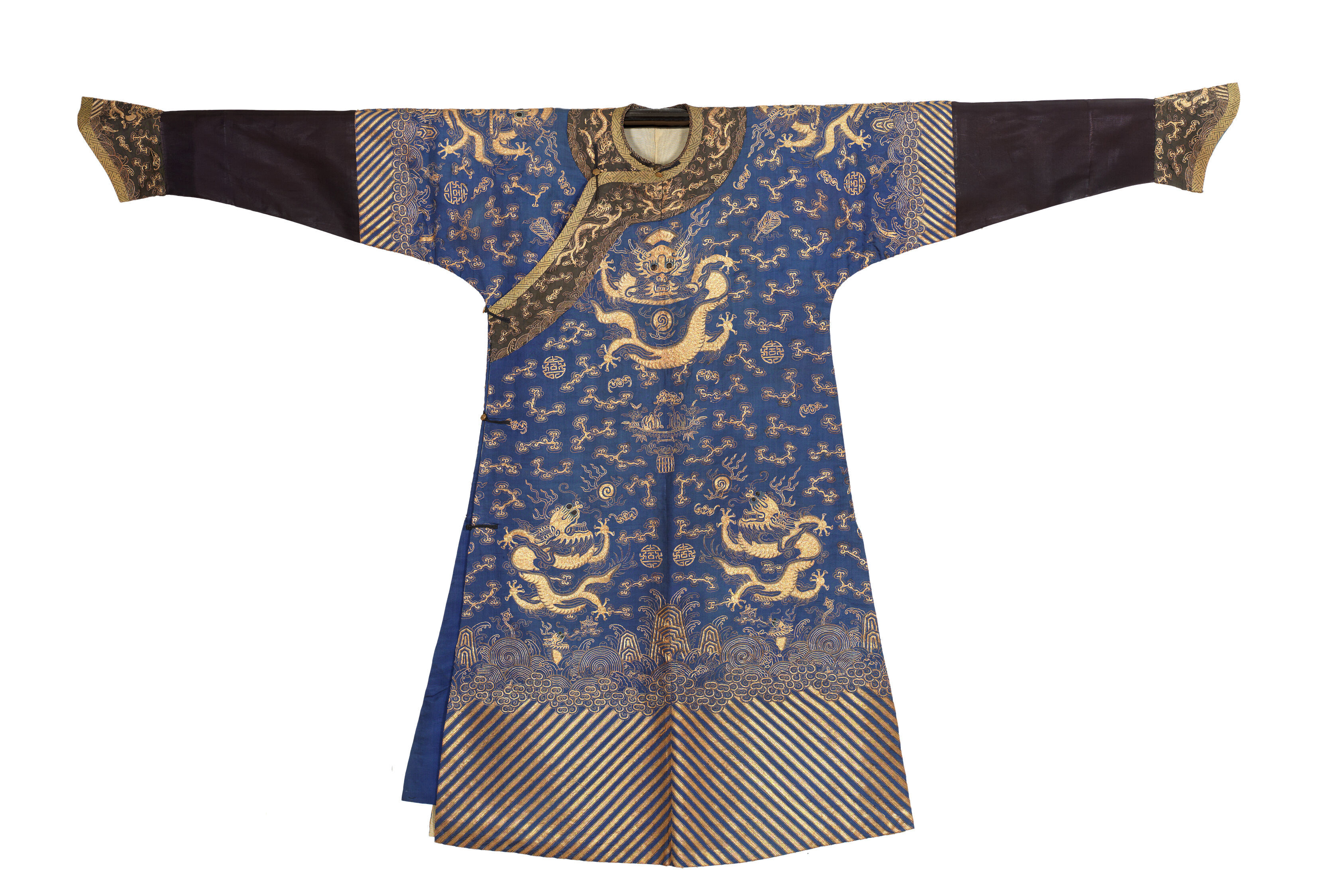 Golden Ribbion Robe Bonhams : A gold-embroidered blue silk 'nine dragon' robe 19th century