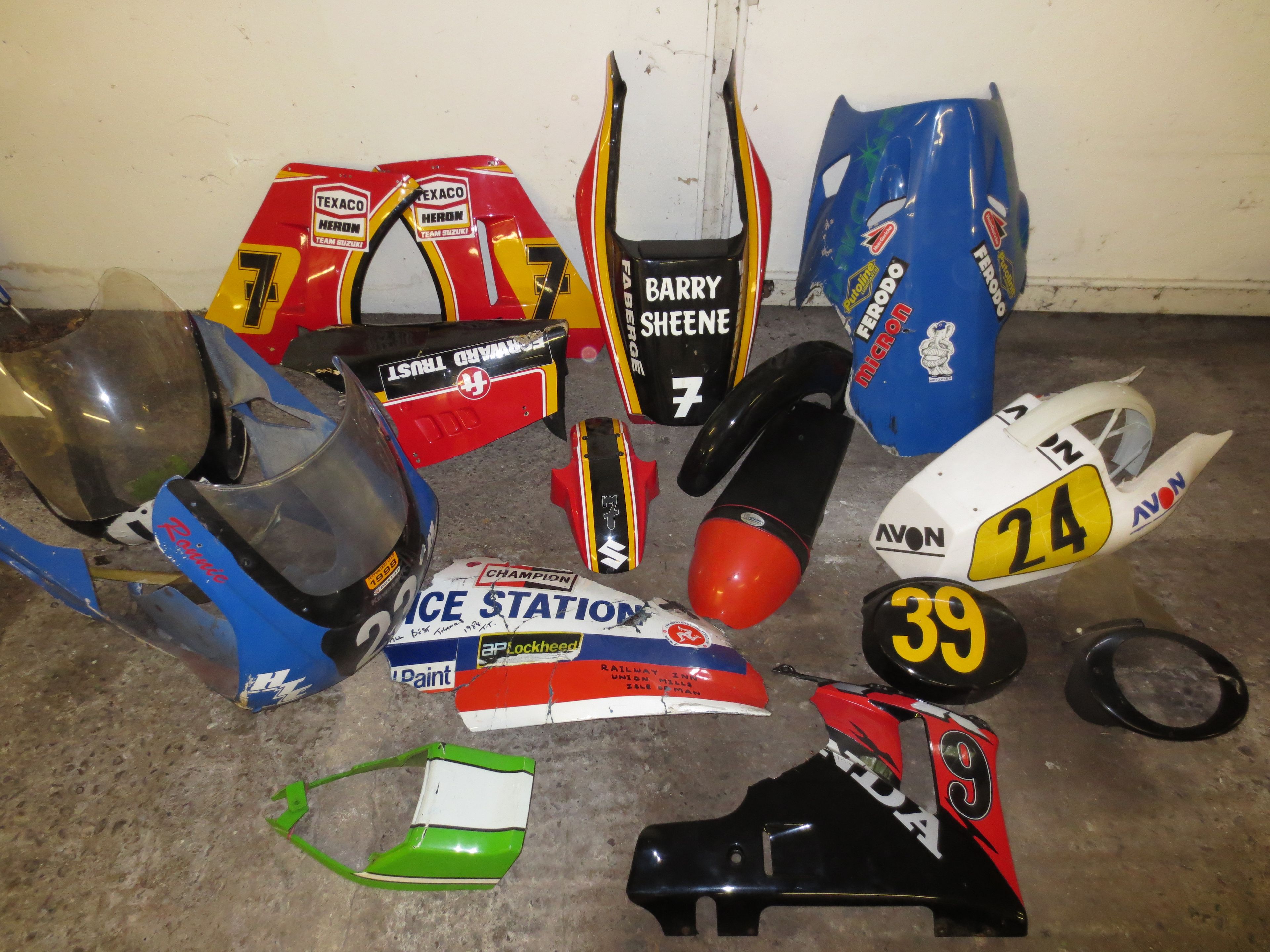 Bonhams Cars : Assorted motorcycle race fairings,