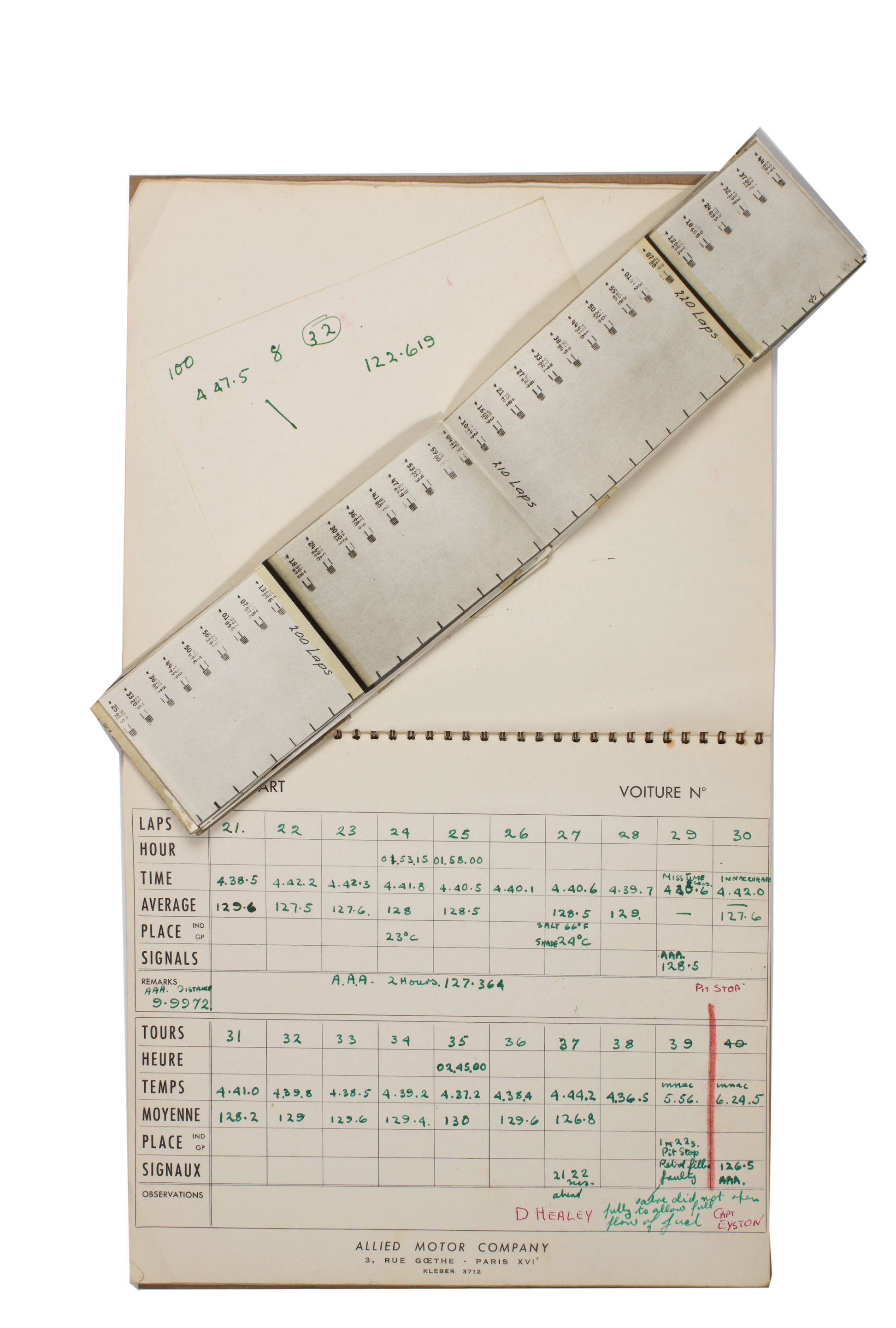 Bonhams Cars : Donald Healey's timings notebook for the Austin Healey ...