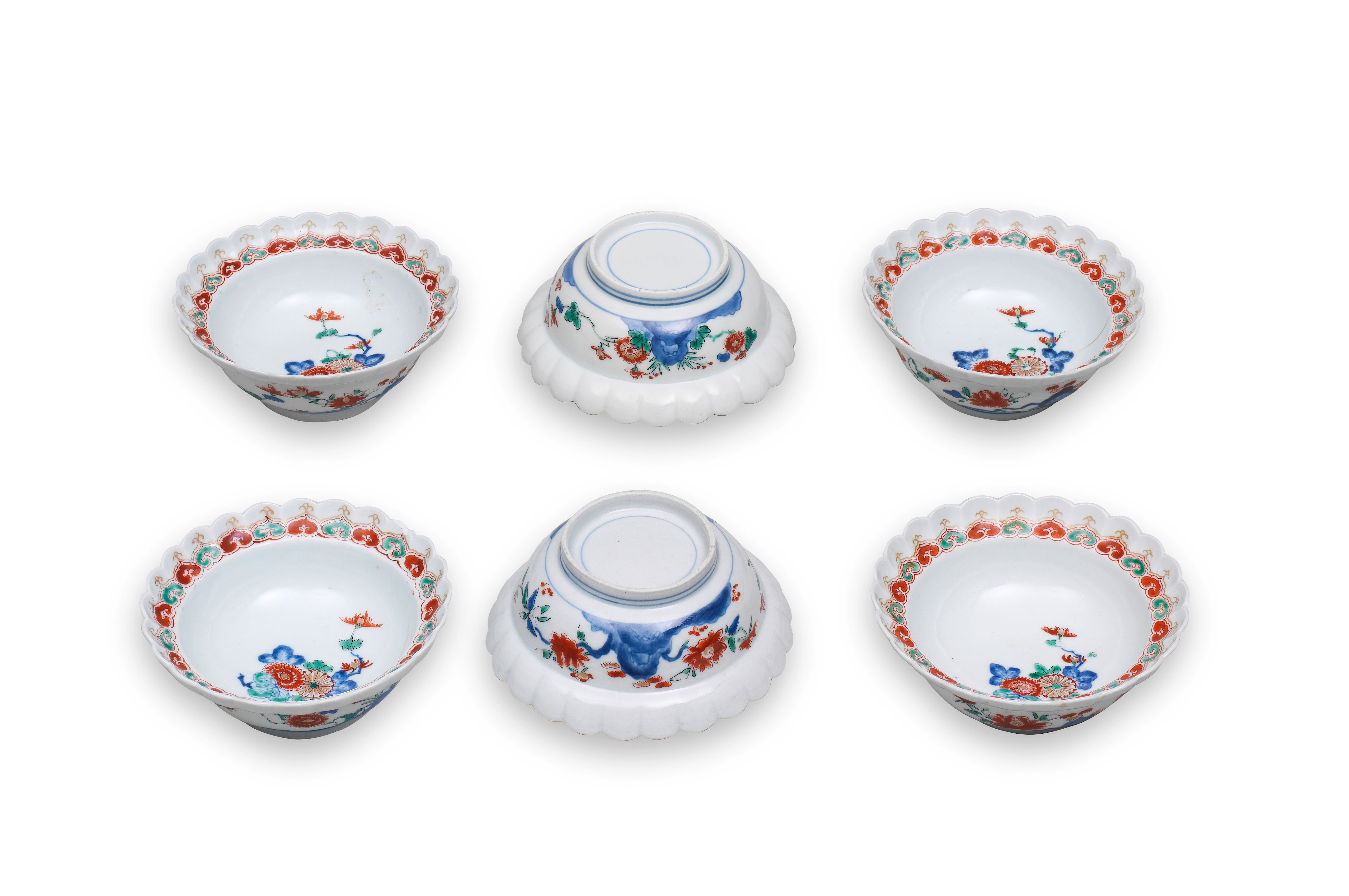 Bonhams : SIX PORCELAIN BOWLS WITH MOULDED CHRYSANTHEUMUM-PETAL RIMS ...